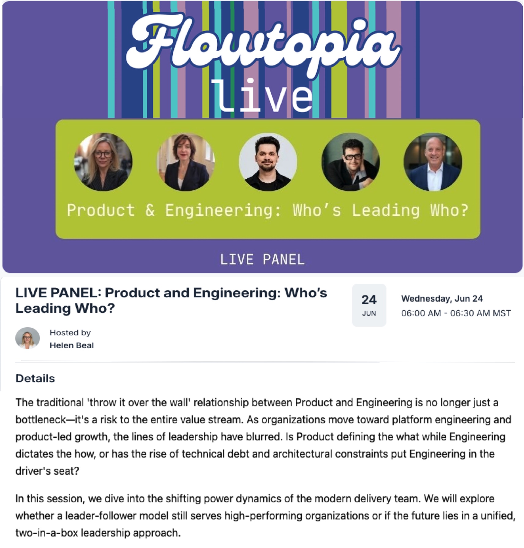 Phil Clark on LIVE PANEL: Product and Engineering — Who's Leading Who?, hosted by Helen Beal, June 2026