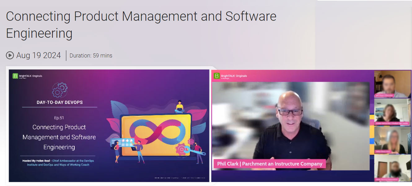 Phil Clark on BrightTALK discussing product management and software engineering in 2024
